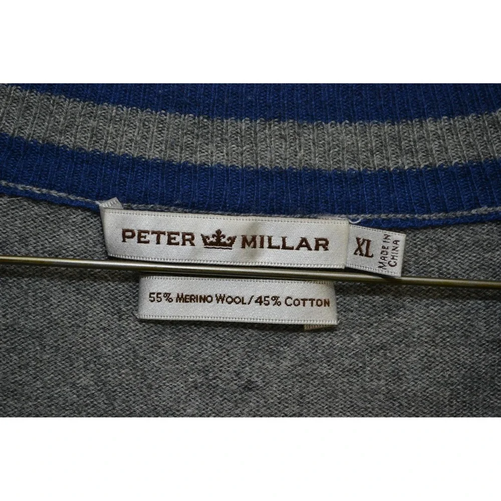 Peter Millar Sweater Mens XL Gray 1/4 Zip Mock Neck Merino Wool Pullover‎